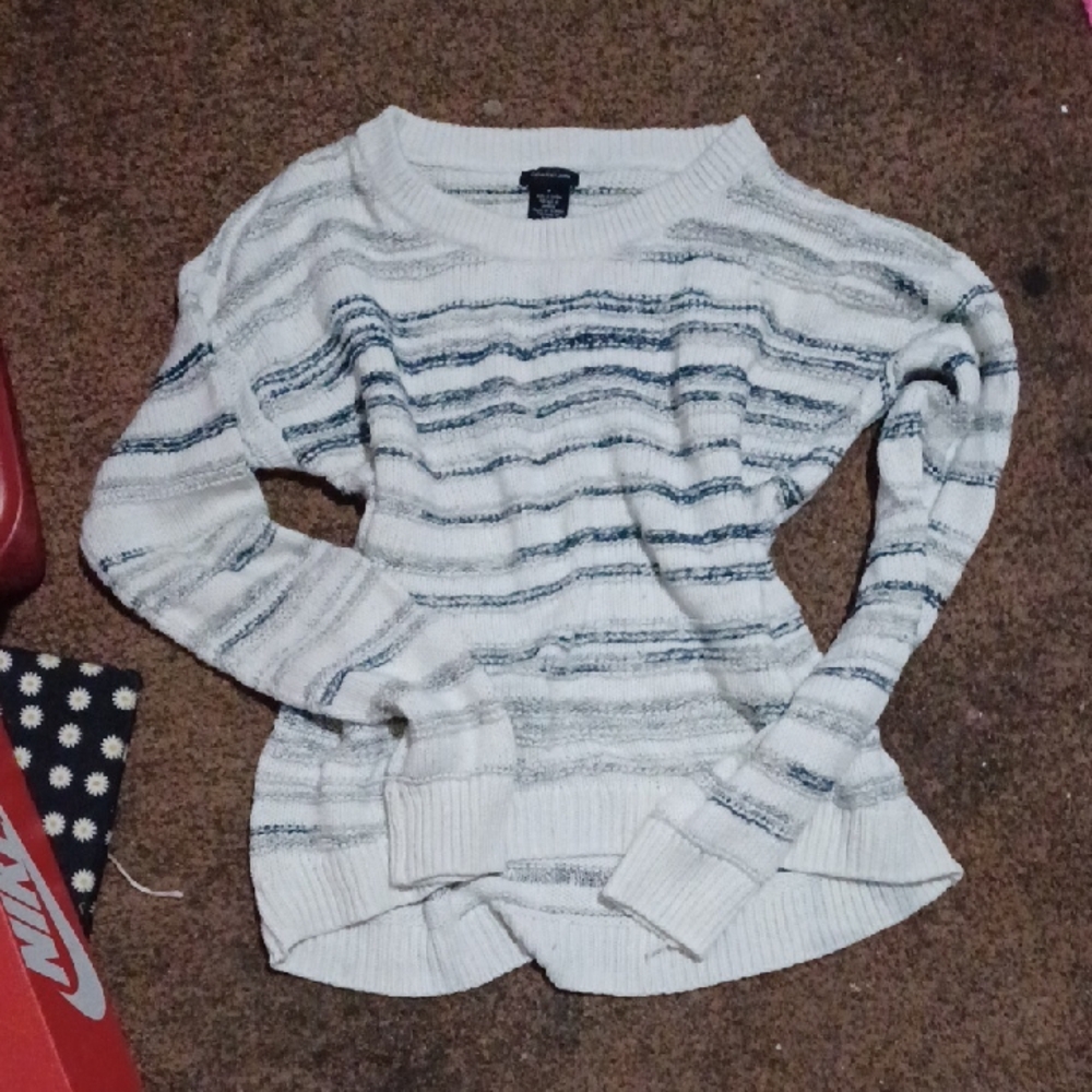 Calvin Klein Jeans White and Gray Crew Neck Sweater